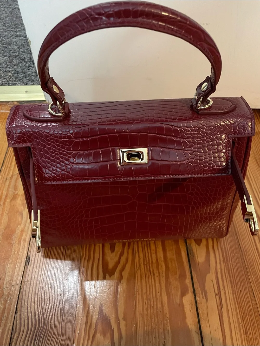 Victoria Hyde London Women's Burgundy Croc-Embossed Top-Handle Bag